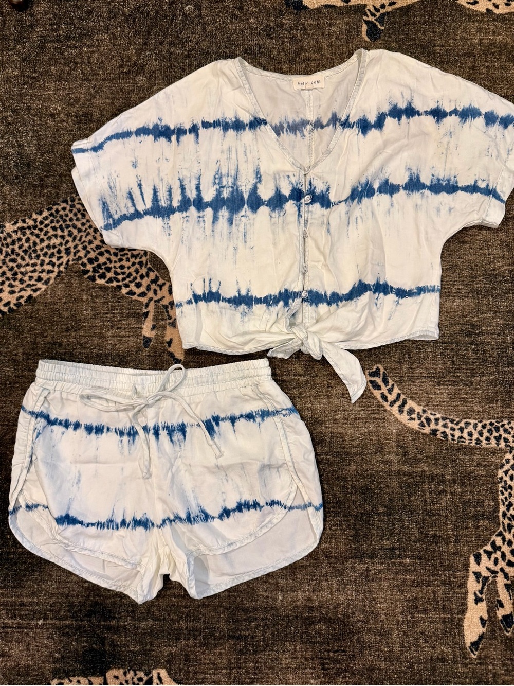 Bella Dahl White & Blue Two-Piece Set shorts and shirt Tie-Dye - XS
